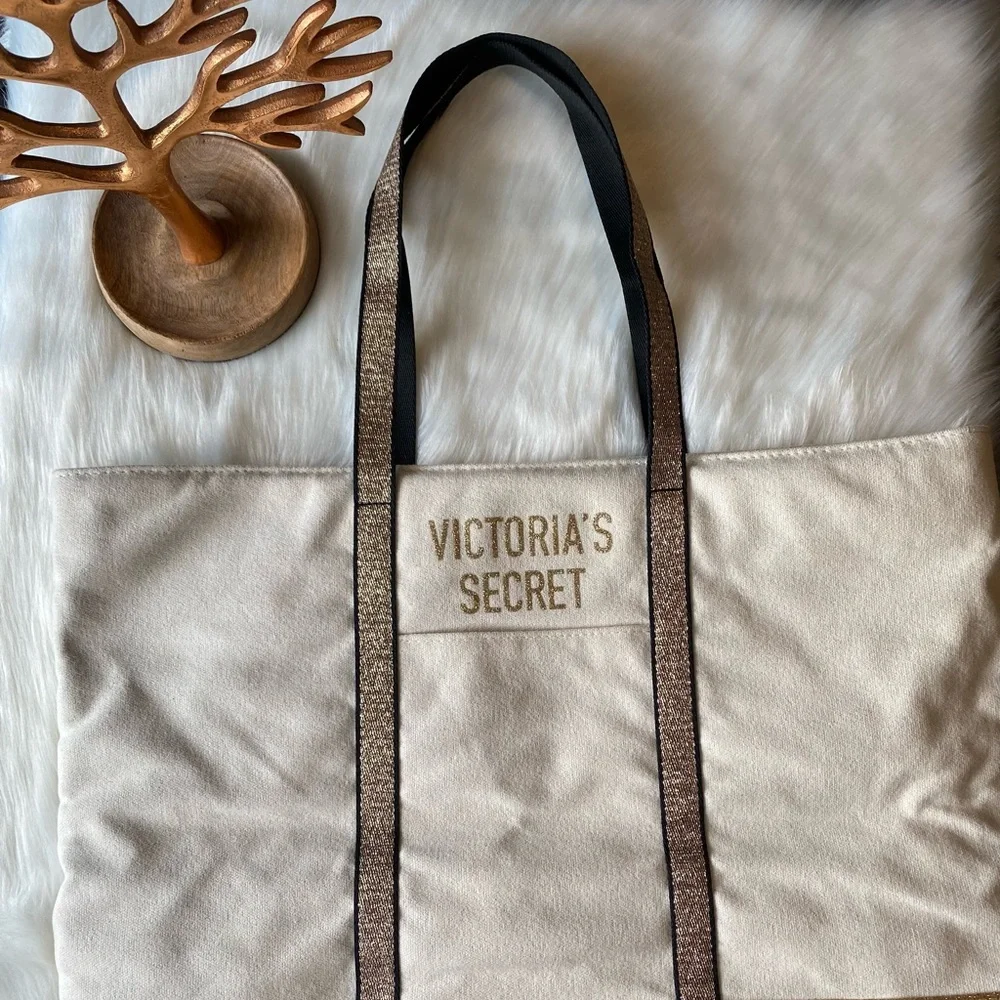 NWT Victoria Secret Gold and Black Tote Bag - Picture 2 of 13